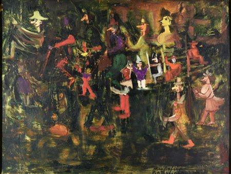 Magdalena Radulescu IL CARNEVALE olio su tavola, cm 46x61 firma