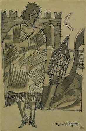 Fortunato Depero (1892 - 1960) LA VENEZIANA, 1940 grafite, inchiostro blu e...