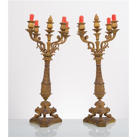 COPPIA DI CANDELABRI a cinque fiamme