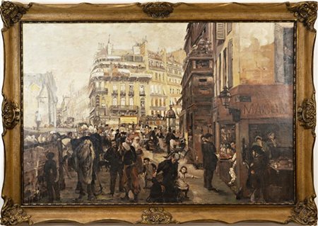 Frederique Verley Da Adolph Menzel, "Una giornata di lavoro a Parigi", olio su t