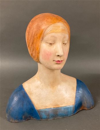 Mezzobusto di gentildonna da un modello rinascimentale in terracotta dipinta (h