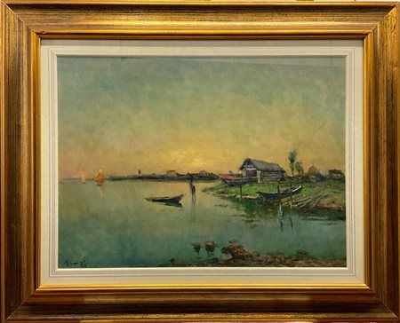 Ivan Karpoff "Sul lago o Laguna veneta" 
olio su compensato (cm 44,5x60)
firmato