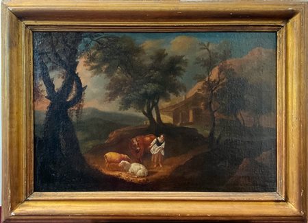 Scuola romana del secolo XVIII

"Paesaggio con figure"
olio su tela (cm 50x75)