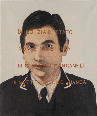 Andrea Salvino (Roma 1969), “La polizia di stato non è mai stanca/Di giorno i manganelli di notte la Uno Bianca”, 1998.