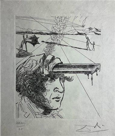 Salvador Dalì "Thomas Edison" 1967
acquaforte su carta giappone
(lastra cm 15x12