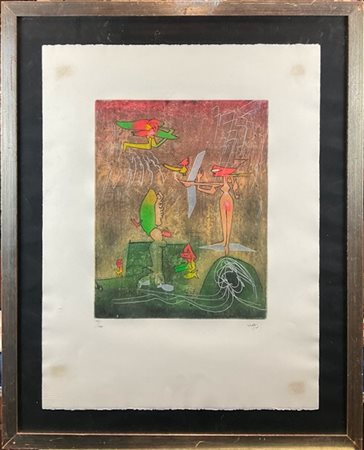 Roberto Matta "Senza titolo" 
acquaforte e acquatinta a colori
(lastra cm 40x31,