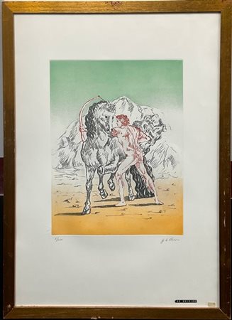 Giorgio De Chirico "Arciere con cavallo" 1972
incisione a vernice molle e acquat