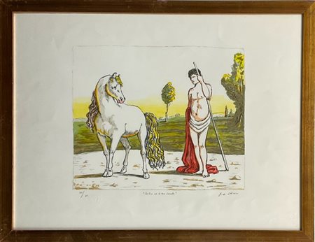 Giorgio De Chirico "Castore ed il suo cavallo" 1970
litografia a colori
cm 52x69