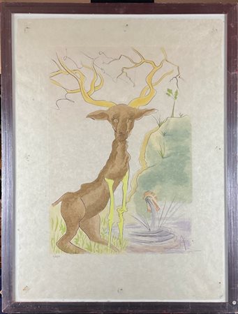 Salvador Dalì "The Stag Reflected in Water" 1974
acquaforte su carta giappone
(l