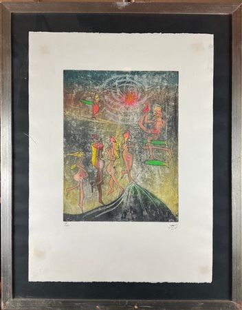 Roberto Matta "Senza titolo" 
acquaforte e acquatinta a colori
(lastra cm 40,5x3