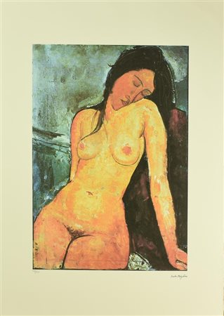 D'apres Amedeo Modigliani NUDO FEMMINILE foto-litografia su carta, cm 78x50;...