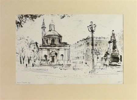 Pierluigi Arri TORINO PIAZZA CARLINA, 1967 china acquarellata, cm 29x40...