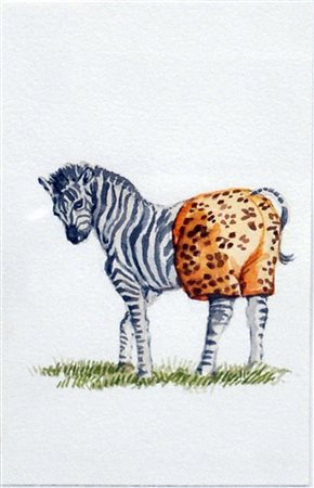 VANNI CUOGHI Una zebra (con boxer) a pois, 2007 Acquarello su carta cm. 18x9...