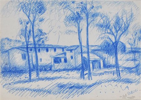 GINO BROGI Paesaggio, anni ‘70 Pastello su carta cm. 34x48 Firma e dedica in...