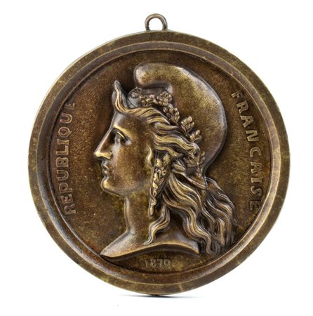 medaglione con allegoria della terza repubblica in bronzo inizio XX 16 cm