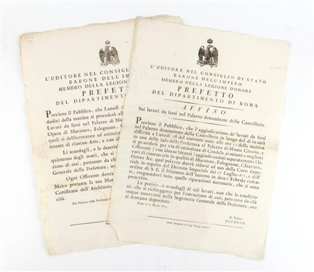 Due bandi Napoleonici di Roma sull'assegnazione dei lavori 1812