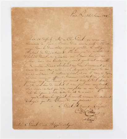 Lettera autografa aiutanti di campo dell'imperatore Mouton 1812