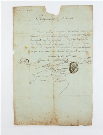 Lettera reggimento reale straniero - tumulazione granatieri c.le Domenico...