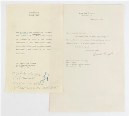 Lettera autografa di Orville Wright al comandante Scaroni secondo quarto XX...