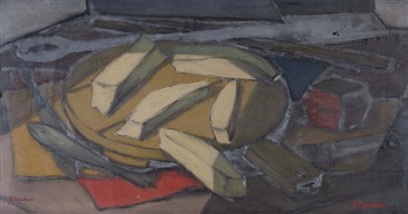 FULVIO PENDINI (Padova, 1908 - 1975) La polenta olio su tavola cm. 28x52,5...