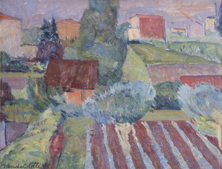 NANDO COLETTI (Treviso, 1907 - 1979) Paesaggio 1948 olio su cartone cm. 35x45...