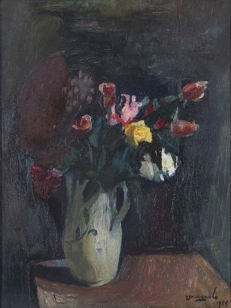 MARIO VARAGNOLO (Venezia, 1901 - 1971) Fiori 1955 olio su tela cm. 45x35...