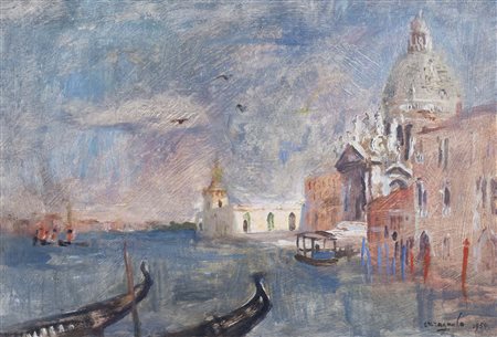 MARIO VARAGNOLO (Venezia, 1901 - 1971) Veduta di Venezia 1954 olio su tavola...