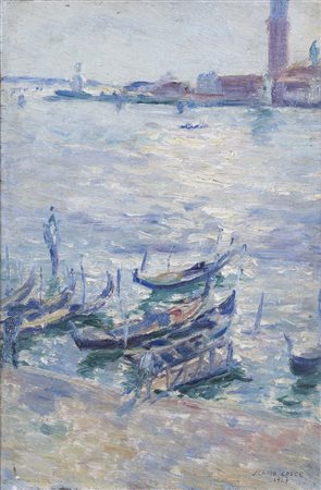 LUIGI SCARPACROCE (Venezia, 1901 - 1967) Bacino di San Marco 1927 olio su...