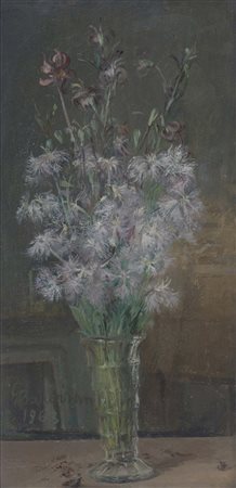 GIOVANNI BARBISAN (Treviso, 1914 - 1988) Fiori 1963 olio su tavola cm. 60x30...