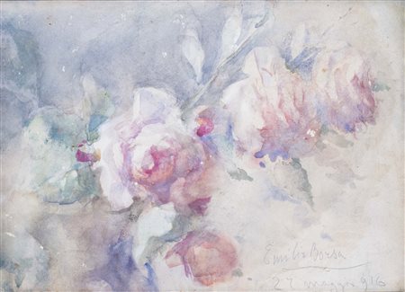 EMILIO BORSA (Monza, 1857 - 1931) Rose 1916 acquerello su carta riportata su...