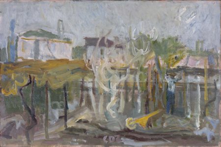 CARLO DALLA ZORZA (Venezia, 1903 - 1977) Burano - gli orti 1949 olio su...