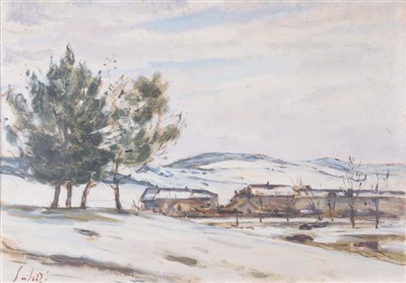 FIORAVANTE SEIBEZZI (Venezia, 1906 - 1975) Paesaggio innevato olio su cartone...