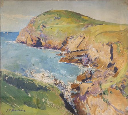 JEAN FRANCK BAUDOIN (1870 - 1961) Punto di Etretat in Normandia olio su tela...