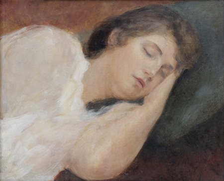 MARIANO FORTUNY (Granada, 1871 - Venezia, 1949) Dormiente olio su cartone...