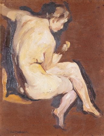 JULIES PIERRE VAN BIESBROECK (1873 - 1965) Nudo 1924 olio su tavola cm. 25x20...