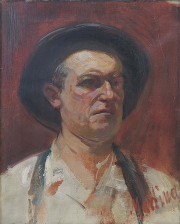 UMBERTO MARTINA (Budoia, 1880 - 1945) Ritratto di uomo con cappello (anni...