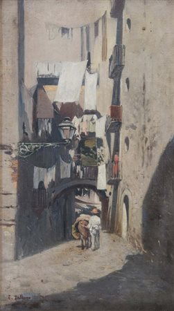 EDUARDO DALBONO (Napoli, 1841 - 1915) Via Anacaglia, Napoli olio su tela cm....