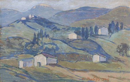 ARTURO MALOSSI (Treviso 1883 - 1967, - ) Paesaggio 1945 olio su tavola cm....