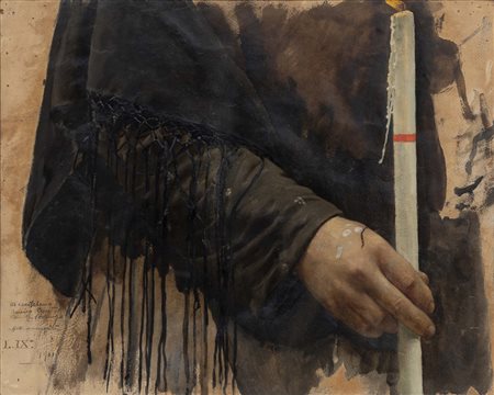 LUIGI NONO (Fusina (Ve) 1850 - Venezia 1918, - ) Mano con candela (studio per...