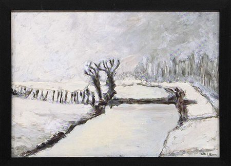 Angelo Del Bon, Nevicata, 1947, olio su tela, cm 69,5x49,5, opera registrata...