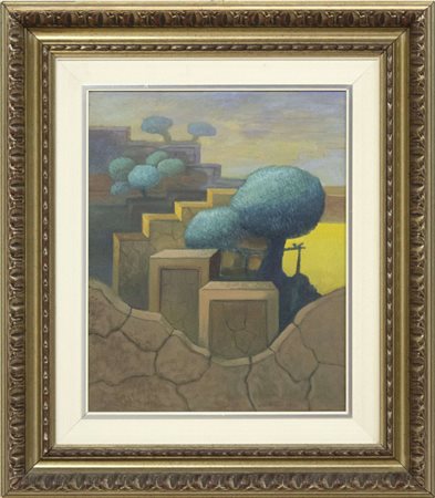 John Picking, Structures and olives II, anni Novanta, olio su tela, cm 50x40,...