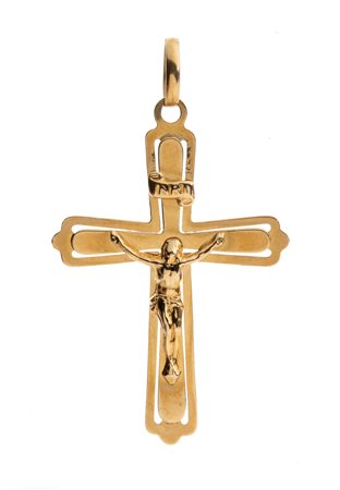 Croce pendente in oro montatura in oro giallo 18k raffigurante Cristo...