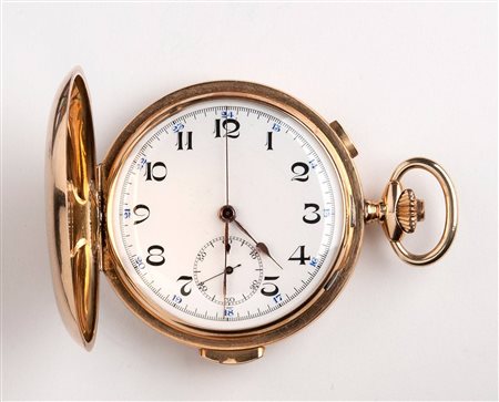 Orologio tasca cronografo in oro 18k con ripetizione ore e quarti al...