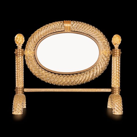 Specchio da Toletta in vetro di Murano con particolare lavorazione a corda ritorta   Archimede  Seguso