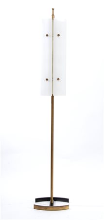 Lampada da terra mod. 12707 con struttura in ottone e diffusori in vetro opalino   Angelo Lelli