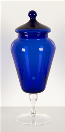 Vaso in vetro blu con coperchio   