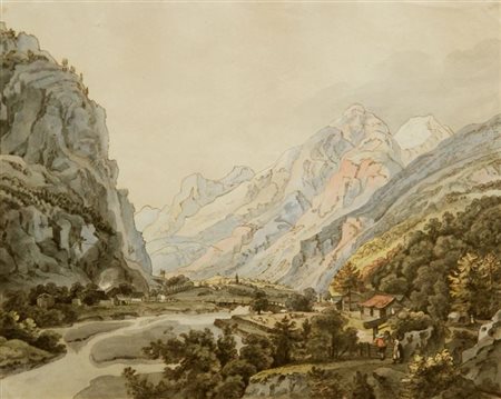 PITTORE ANONIMO DELL'800 "Paesaggio" 39x48 china acquerellata