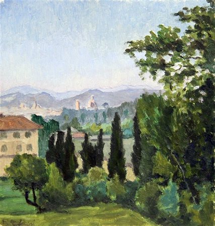 AUTORE NON IDENTIFICATO "Colli fiorentini" 14 maggio 1927 26x24 olio su...