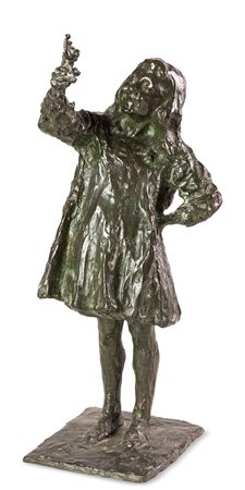 PANZERI LUIGI 1865 - 1939 "Bambina con fiori" H. cm 44 scultura in bronzo...