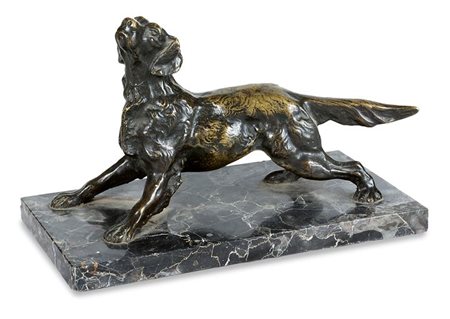 SCULTORE ANONIMO PIEMONTESE Primi anni del XX secolo "Cane da caccia" H. cm...